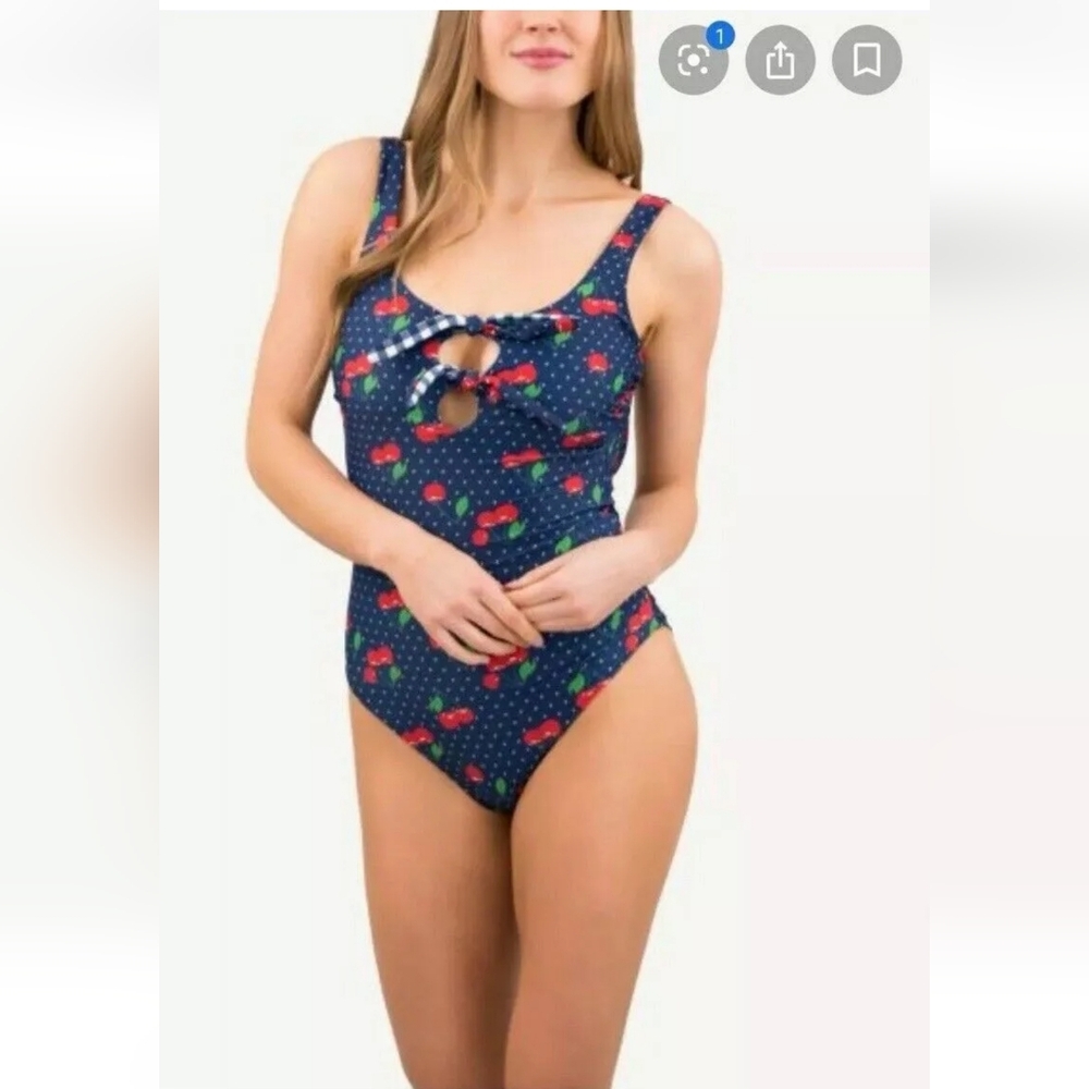 Juicy Couture Reversible One Piece Swimsuit with Cherry Print & Gingham Design